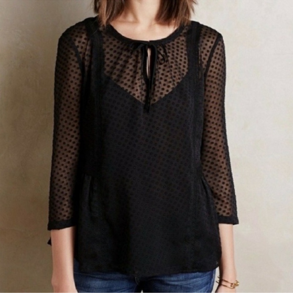Anthropologie Vanessa Virginia Black Swiss Dot Top